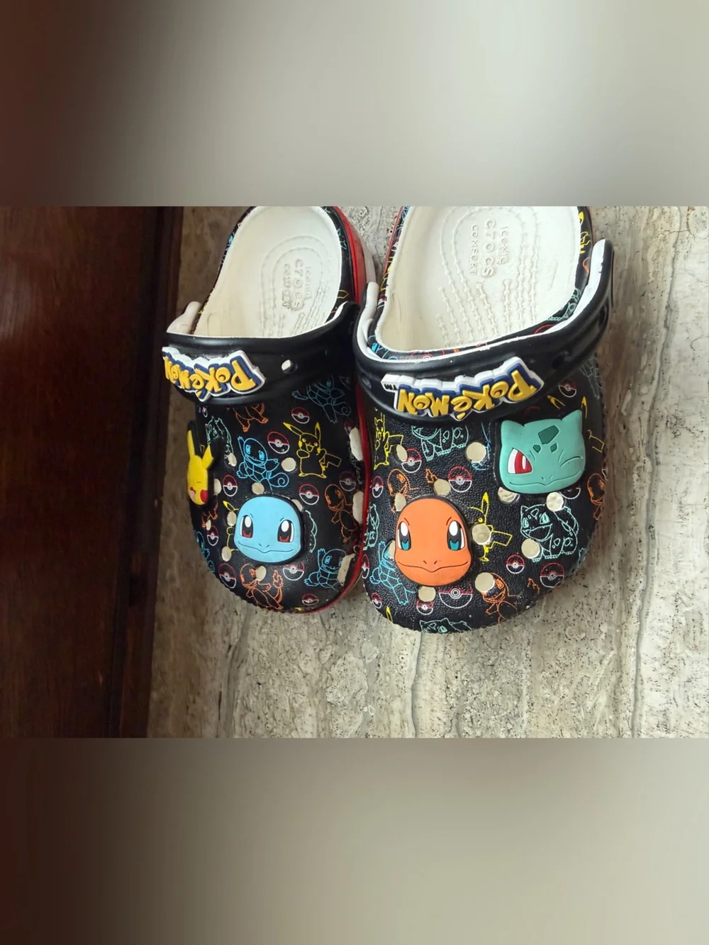 CROCS Black Kids' Pokémon Character Clogs with Yellow Blue Orange Green Accents